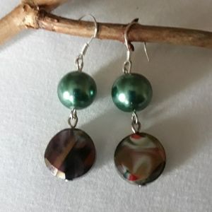 Shell Pearl and Lamp Work bead Earrings
